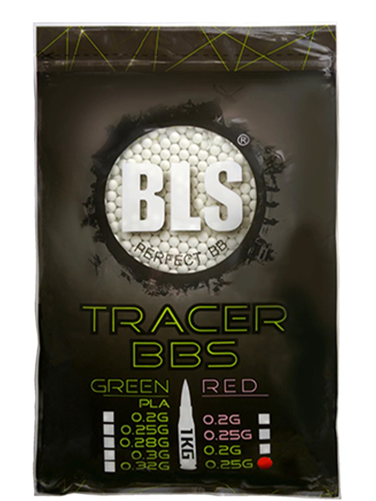 BLS 0.25g 6mm Perfect Tracer BBs; 1kg Bag