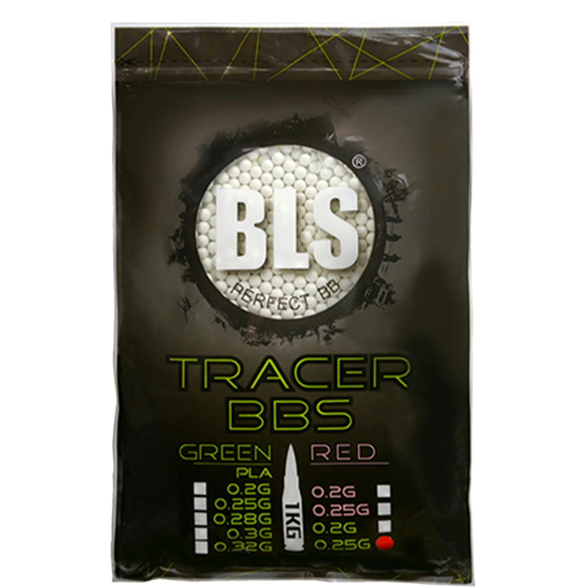 BLS 0.25g 6mm Perfect Tracer BBs; 1kg Bag