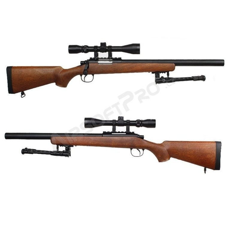 Airsoft sniper MB02D wood + scope + bipod